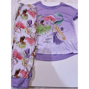 Disney Princess Girls Pajama Set 3T Purple Ariel Tiana Rapunzel